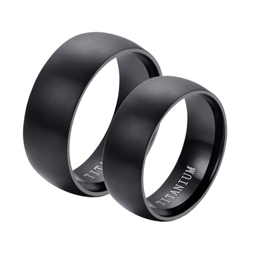Wycian Ringe Gothic Set, Ringe Herren Edelstahl Set 2 Stück Titan Hochglanzpolierter Schwarzer Ring 8mm Bandring Größe Damen 57 (18.1) Herren 62 (19.7) von Wycian