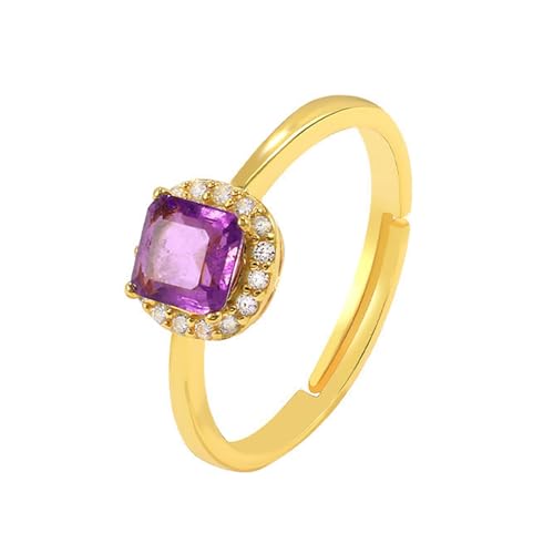Wycian Ringe Nickelfrei Stein Ring Vintage Gold 14 Karat Gelbgold Au585 5X5mm Quadratische Form Amethyst Größe 56 (17.8) Vorsteckring für Mutter Einfach von Wycian