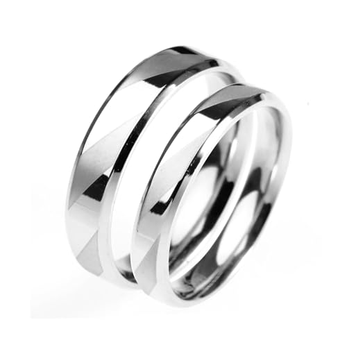 Wycian Ringe Silber Modeschmuck, Edelstahl Ringe Herren 2 Stück Titan Mattierter und Polierter Ring mit Abgeschrägter Kante Damen 45 (14.3) Herren 62 (19.7) von Wycian