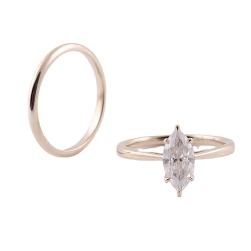 Wycian Ringe Verlobung Eheringe 18 Karat Gold Moissanit Marquise-Set mit Moissanit Größe 45 (14.3) Beliebt für Tante Weihnachten Gravur von Wycian