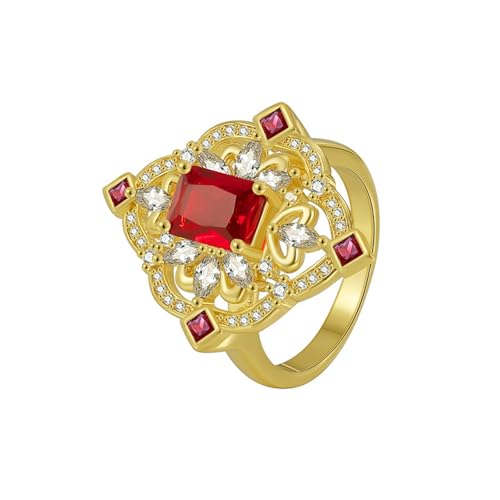 Wycian Ringe Verlobung Gold Ringe Frauen mit Gravur 14K Gold Au585 Im Labor Hergestellter Rubin Blume Größe 49 (15.6) Klassisch für Mutter Abschluss Gravur von Wycian