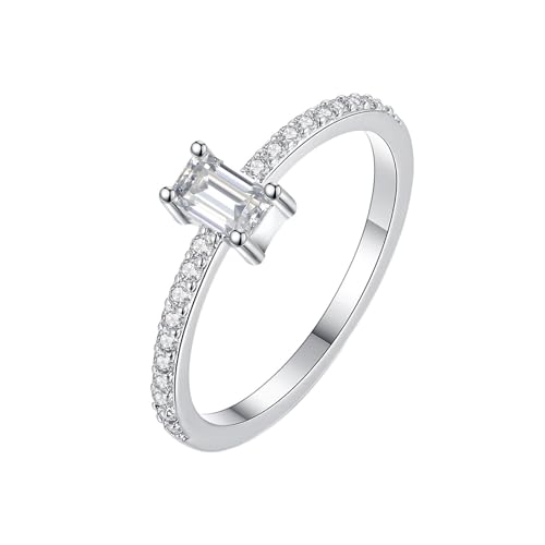 Wycian Ringe Verlobung Ring Damen Weissgold Silber 18 Karat Labordiamant Rechteck mit Zirkonia Weiß Größe 52 (16.6) Klassisch für Mutter Verlobung Personalisiert von Wycian