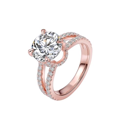 Wycian Ringe Vintage Verlobungsring Rose Gold 9K Roségold Moissanit Eleganter Runder Moissanit mit 4 Krappen. 2 Karat Größe 54 (17.2) Elegant für Tante Geburtstag Personalisiert von Wycian