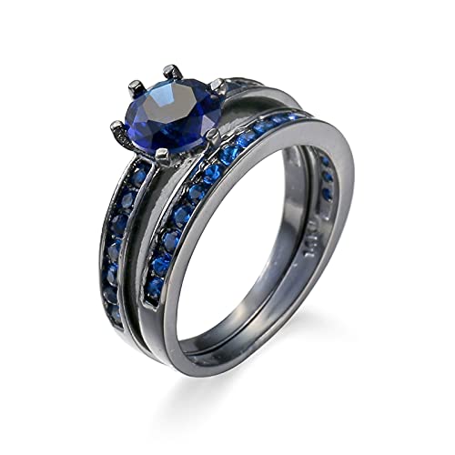 Wycian Saphir Ring, Ring Damen Schwarz Ring Paar Größe 60 (19.1) Versilbert Geschenke für Frauen zum Geburtstag von Wycian