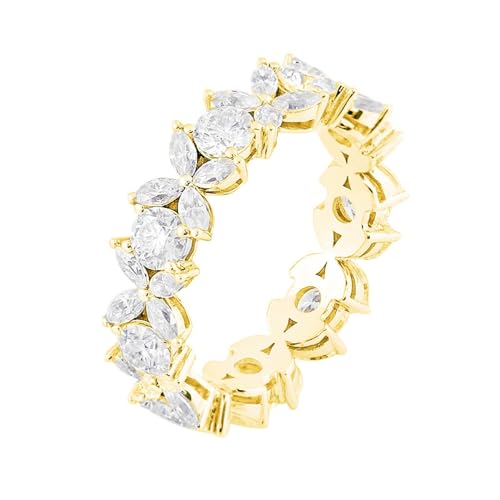 Wycian Schmuck Damen, Bandring Damen Breit 9 Karat Gelbgold Blume Größe 67 (21.3) Diamant Rundschliff Weiß Personalisiert Für Hochzeit von Wycian