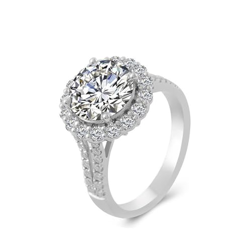 Wycian Schmuck Damen, Diamant Ring Damen Echt 14 Karat Weißgold 14K Größe 58 (18.5) 1 Moissanit 1Ct Rundschliff Weiß Npassbar Für Hochzeit von Wycian