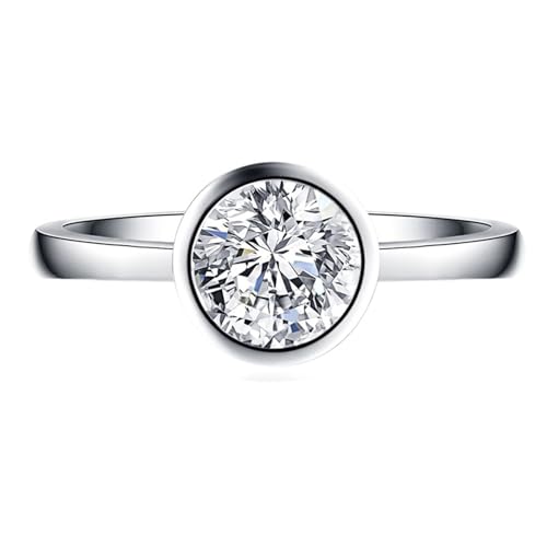 Wycian Schmuck Damen Damen Ringe Aus Platin Moissanit Solitaire-Runde Größe 50 (15.9) Elegant für Lesben Weihnachten Personalisiert von Wycian