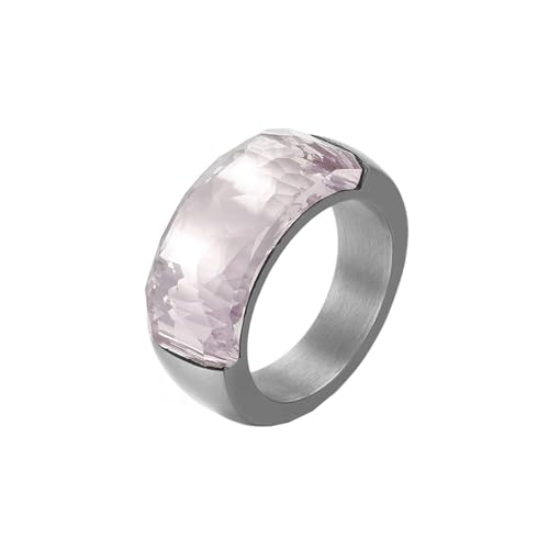 Wycian Schmuck Damen Ringe, Ring Titanium Edelstahl Silber Hellrosa Größe 60 (19.1) 10mm mit Rechteckigem Stein Personalisiert für Mutter Hochzeit von Wycian