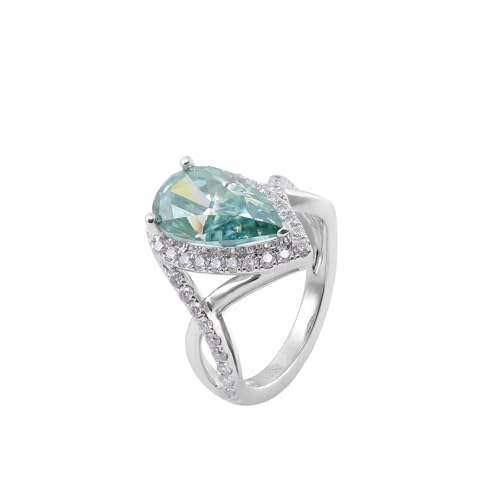 Wycian Schmuck Damen Ringe Ehering 60 14 Karat Weißgold Moissanit Infinity-Band mit Grünem Moissanit In Tropfenform. 3 Karat Größe 60 (19.1) Elegant für Schwester Hochzeit Personalisierbar von Wycian