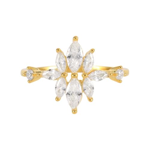 Wycian Schmuck Damen Ringe Ringe Frauen Gold Hochzeit 14 Karat Gelbgold Au585 Marquise Moissanit Größe 49 (15.6) Vorsteckring für Mutter Einfach Schmuck von Wycian