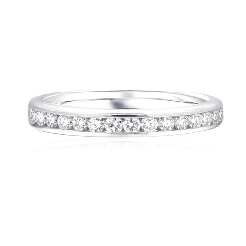 Wycian Schmuck Damen Verlobungsring Platin Moissanit Halbe Ewigkeit 2mm Moissanit Größe 45 (14.3) Elegant für Lesben Weihnachten Gravur von Wycian