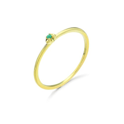 Wycian Smaragd Ring Damen, Ring Gold Jewelery 18K Gelbgold Smaragd Grün Runde Form Größe 63 (20.1) für Vatertag von Wycian