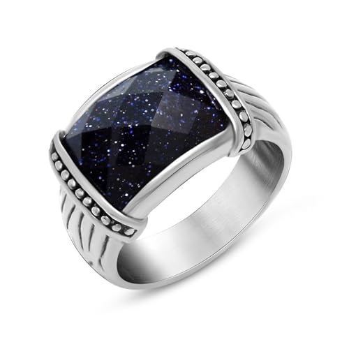 Wycian Trauringe Damen Einzeln, Hochzeitsring Silber Damen Edelstahl Größe 60 (19.1) 5.4mm Vintage Blauer Sandstein Personalisiert für Mutter Valentinstag von Wycian