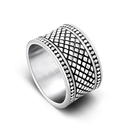 Wycian Trauringe Deko, Silver Ring Edelstahl Größe 62 (19.7) Breiter Vintage Rhombus 13mm Personalisiert für Mutter Abschluss von Wycian