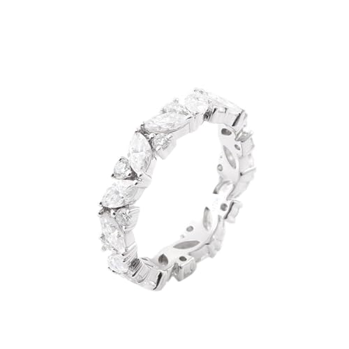 Wycian Trauringe Deko Ring Blaue Steine 9K Weißgold mit Blattförmigem Moissanit Größe 49 (15.6) Elegant für Tante Hochzeit Gravur von Wycian