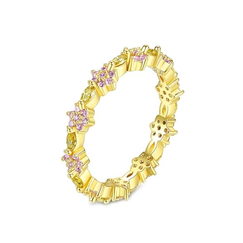 Wycian Trauringe Frau, Ring Damen mit Stein Vergoldet Zirkonia Größe 57 (18.1) 3.8mm mit Blumen-Zirkonia Personalisiert für Mutter Verlobung von Wycian