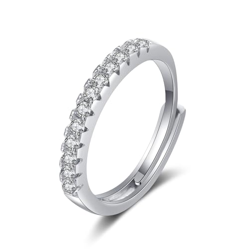 Wycian Trauringe Frau Ring 18K Silber 18 Karat Weißgold Moissanit Halbe Gerade Reihe Zirkonia Größe 45 (14.3) Modern für Lesben Cocktail Gravur von Wycian