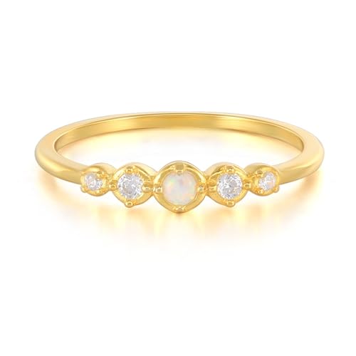 Wycian Trauringe Frau Verlobungsring Damen Opal Gold 14 Karat Gelbgold Au585 Runde Form Opal Größe 52 (16.6) Vorsteckring für Tante Elegant Schmuck von Wycian