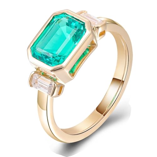 Wycian Trauringe Frauen Eheringe In Gold Gelb 9 Karat Gold Im Labor Hergestellter Smaragd Geometrisch Größe 60 (19.1) Elegant für Lesben Geburtstag Gravur von Wycian