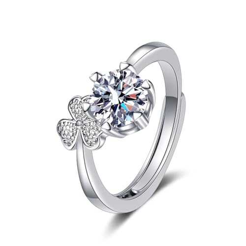 Wycian Trauringe Frauen Ring Damen Weissgold Silber 18 Karat Labordiamant Kleeblatt mit Zirkonia Größe 62 (19.7) Klassisch für Mutter Weihnachten Personalisiert von Wycian