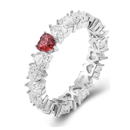 Wycian Trauringe Frauen Ring Rot Herren 14 Karat Weißgold Im Labor Hergestellter Rubin; Moissanit Herz Größe 62 (19.7) Elegant für Frau Verlobung Personalisierbar von Wycian
