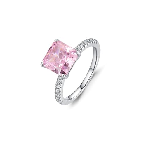 Wycian Trauringe Frauen Verlobungsring Damen Rosa Rosa 9K Au375 8X8mm Prinzessinnenform Hergestellter Morganit Größe 52 (16.6) Vorsteckring für Lesben von Wycian