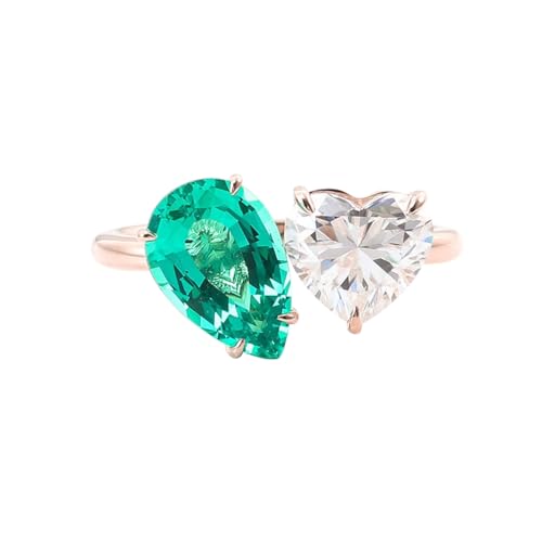 Trauringe Für Frauen, Rosegold Ring Ehering 18K Größe 65 (20.7) Erstellt Smaragd Tropfenschliff Grün Personalisiert Für Hochzeit von Wycian