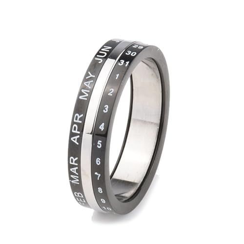 Wycian Trauringe Neu, Ringe Edelstahl Frauen Schwarz Größe 65 (20.7) 5.5mm Spinner mit Kalender Gravur für Damen Muttertag von Wycian