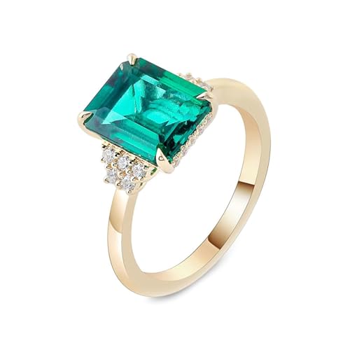 Wycian Trauringe Neu Ring 18K Gold Gelb Moissanit mit Quadratischem Grünem Moissanit Größe 54 (17.2) Einfach für Schwester Weihnachten Gravur von Wycian