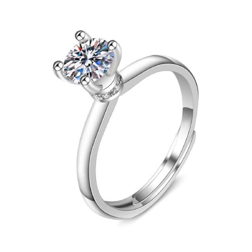 Wycian Trauringe Neu Ring 18K Silber 18 Karat Weißgold Labordiamant Klassischer Runder Zirkonia mit 4 Zinken. 1 Karat. 6.5 mm Größe 47 (15.0) Klassisch für Lesben Hochzeit Gravur von Wycian