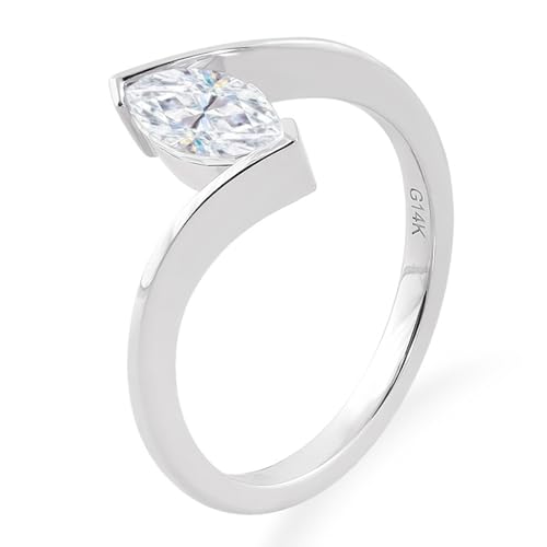 Wycian Trauringe Nickelfrei Trauringe In Weißgold 14 Karat Moissanit Solitär mit Marquise-Förmigem Moissanit 3 Karat Größe 58 (18.5) Elegant für Frau Muttertag Gravur von Wycian