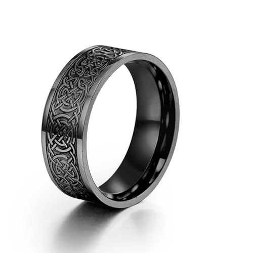 Wycian Trauringe Vintage, Damen Ring 57 Edelstahl Schwarz 8mm mit Symbolen Gravur für Wife Vatertag von Wycian