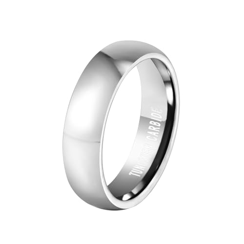 Wycian Trauringe für Frauen, Tungsten Ring Damen Silber Größe 60 (19.1) Einfach Poliert 6mm Personalisiert für Mutter Abschlussball von Wycian