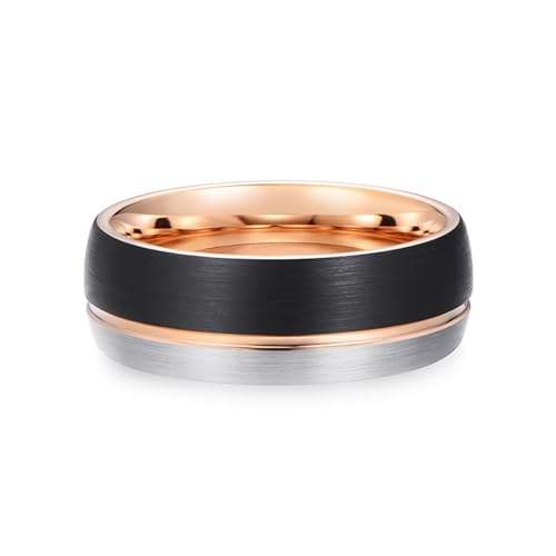 Wycian Trauringe mit Gravur, Tungsten Ring Set Roségold Schwarz Größe 72 (22.9) Zweifarbig Matt Gebürstet 8mm Polierte Rille Anpassbar für Frau Abschluss von Wycian