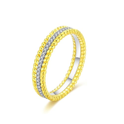 Wycian Trauringe mit Gravur Ring mit Stein Damen 14 Karat Weißgold 14 Karat Gelbgold Au585 Runde Form Moissanit Größe 53 (16.9) Vorsteckring für Mutter von Wycian