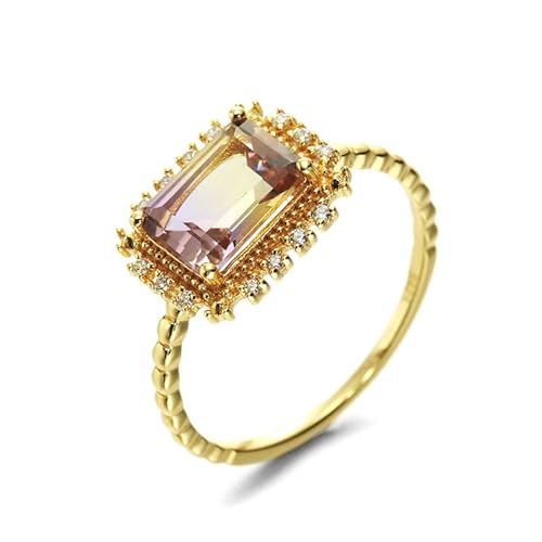 Wycian Trauringe mit Stein, Ring Gold Damen Modeschmuck 18K Gelbgold Citrin Lila Gelb Rechteckform mit Kubischer Zirkonia Weiß Größe 66 (21.0) Für von Wycian