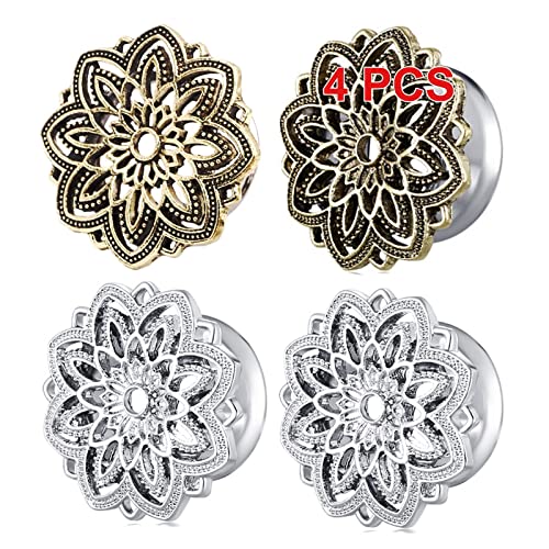 Wycian Tunnel 10mm, 00G Tunnel Blume Ohr Plug Gold Silber Damen Herren Edelstahl Dehnstab 4 Stück Set von Wycian