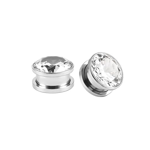 Wycian Tunnel Dehnset, Tunnel 6mm Silber 2G Anhänger Zirkonia Edelstahl Rund mit Zirkonia für Hochzeit Ohr Tunnel Titan 2Er Schmuck Geschenk von Wycian