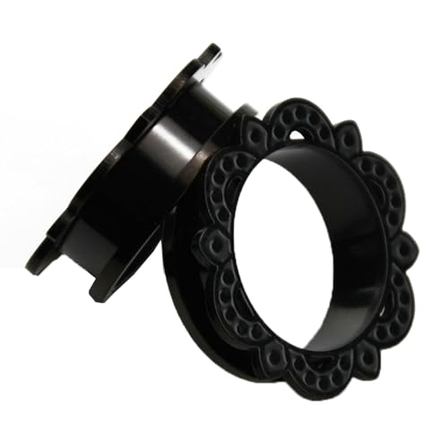 Wycian Tunnel und Plugs, Tunnel 22mm Schwarz 7/8 Inch Anhänger Edelstahl Schwarz Hohles Blumenmuster für Hochzeit Tunnel Chirurgenstahl 2Er Schmuck Geschenk von Wycian