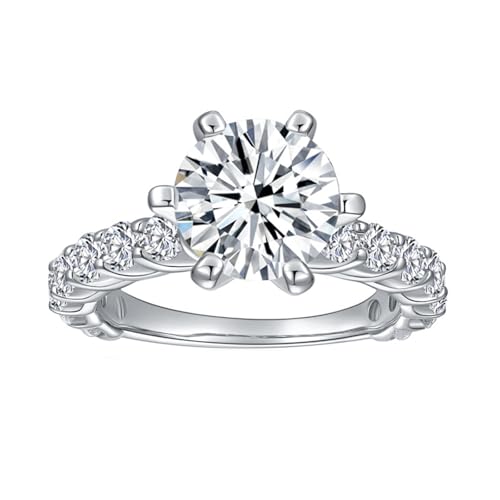 Wycian Verlobung Ring Frauen, Trauringe Silber 925 1.9Mm Größe 54 (17.2) 3 Moissanit 3Ct Rundschliff Weiß Gravur Für Neujahr von Wycian