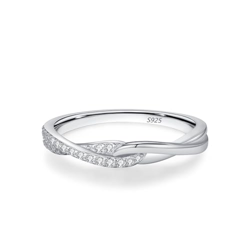 Wycian Verlobung Ring Frauen Verlobungsring 925 Silber 1.6mm Zirkonia Doppellagiges Kreuzdesign Größe 49 (15.6) für Damen Jahrestag von Wycian