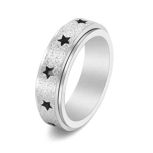Wycian Verlobung Ring mit Gravur, Ring Silber Vintage Edelstahl Größe 67 (21.3) 6mm Hohlstern Drehbar Anpassbar für Frau Geburtstag von Wycian