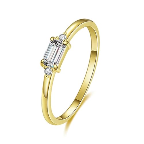 Wycian Verlobung Ring mit Gravur Fashion Rings Gold 14 Karat Gelbgold Au585 3X5mm Rechteckform Moissanit Größe 49 (15.6) Vorsteckring für Mutter Einfach von Wycian