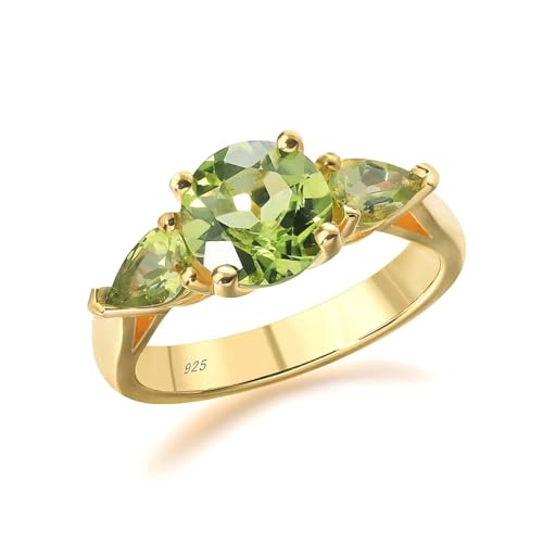 Wycian Verlobungsring 925, Ring Gold Damen Boho Peridot 8X8mm Olivgrün Runde Form Größe 56 (17.8) für Abschlussball von Wycian