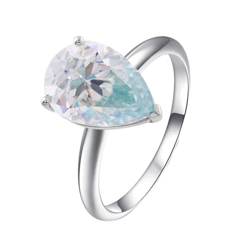 Wycian Verlobungsring Blau Damen Damenringesilber 9K Weißgold Moissanit Wassertropfen mit 2 Karat Moissanit Größe 45 (14.3) Beliebt für Lesben Weihnachten Personalisiert von Wycian