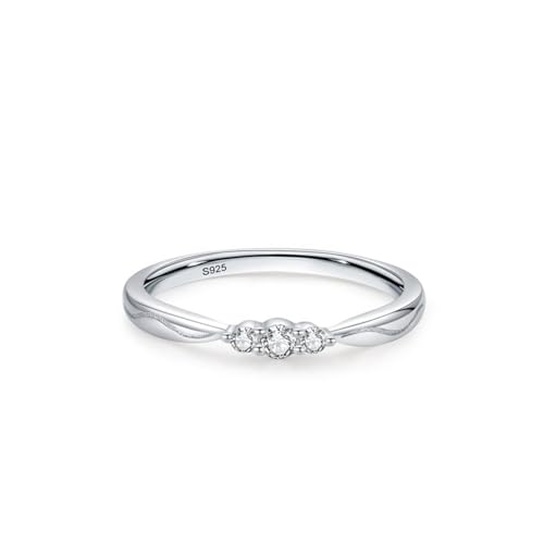 Wycian Verlobungsring Damen 54 Ring Kristalle 925er Sterlingsilber 1.6mm Einfacher Dreistein für Mutter Valentinstag von Wycian