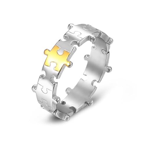 Wycian Verlobungsring Damen Breit, Eheringe 62 Edelstahl Silber Gold Bilderpuzzle 8mm Personalisiert für Mutter Hochzeit von Wycian