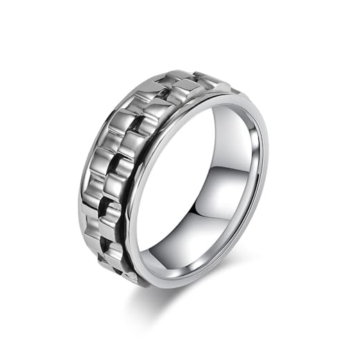 Wycian Verlobungsring Damen Breit, Hochzeitsring Silber Damen Edelstahl Größe 60 (19.1) 8mm Drehbar mit Zahnrädern Personalisiert für Mutter Abschlussball von Wycian
