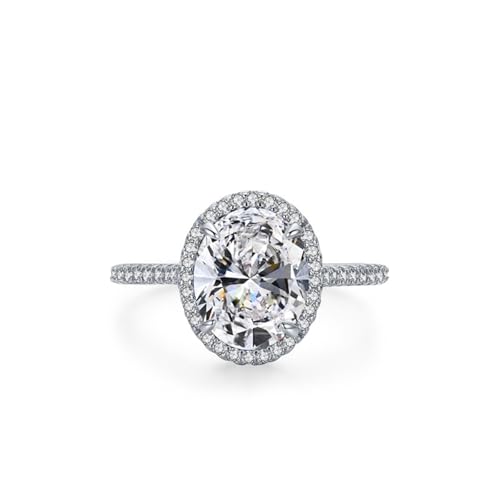 Wycian Verlobungsring Damen Breit Ehering 925 Silber 1.6mm Zirkonia Heiligenschein mit Ovalem Zirkon Größe 49 (15.6) für Wife Abschlussball von Wycian