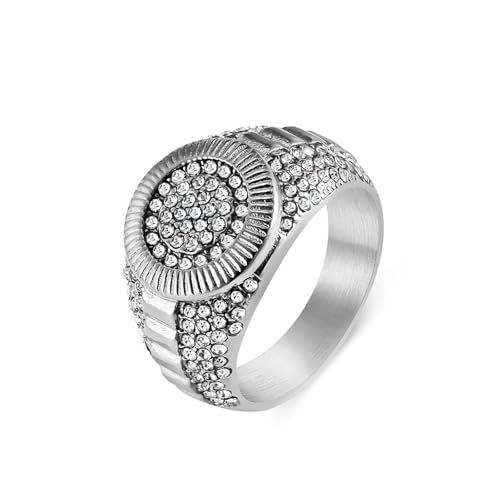 Wycian Verlobungsring Damen Fein, Ring mit Stein Herren Edelstahl Zirkonia Silber Größe 57 (18.1) Runder Vintage-Zirkonia, 15 mm Personalisiert für Mutter Verlobung von Wycian
